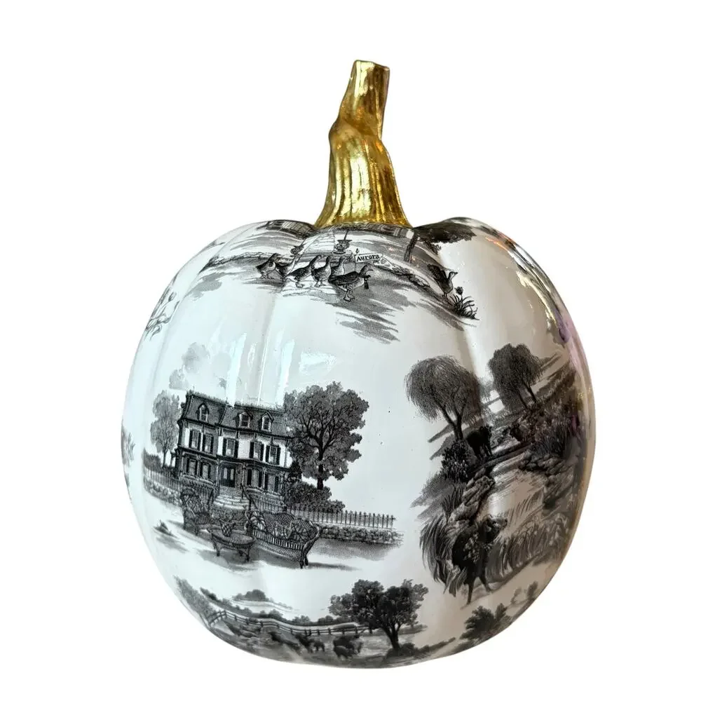 NEW Mackenzie Childs Black Toile Small Pumpkin in Original Box